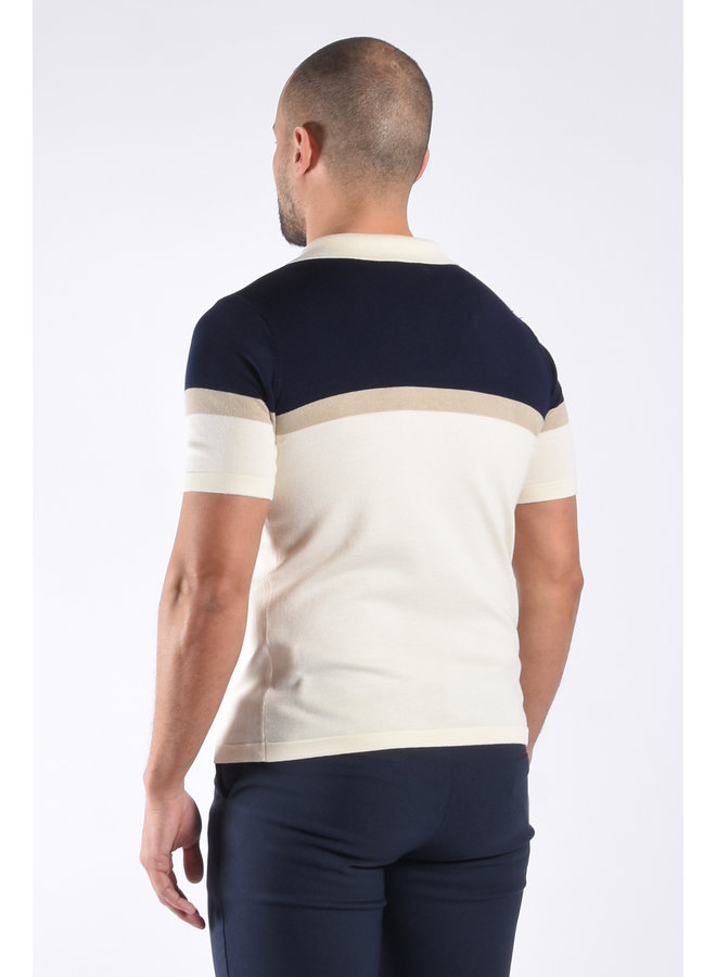 Premium Zipper Polo  “Alessio” Navy Blue / Beige