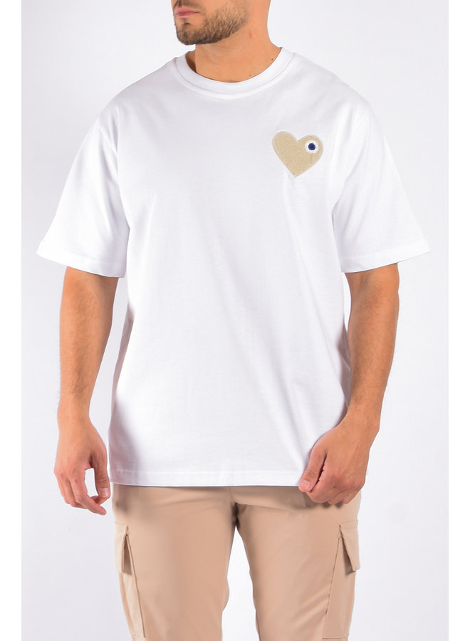 Premium Oversize Loose Fit T-shirt "Heart" White / Beige