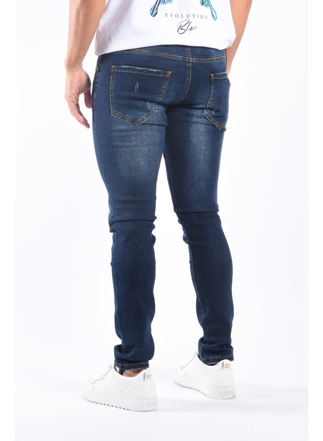 Slim Fit Stretch Jeans “Ice” Dark Blue & White Splashes