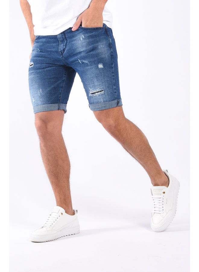 Jeans Stretch Shorts “Kobe” Blue Shredded