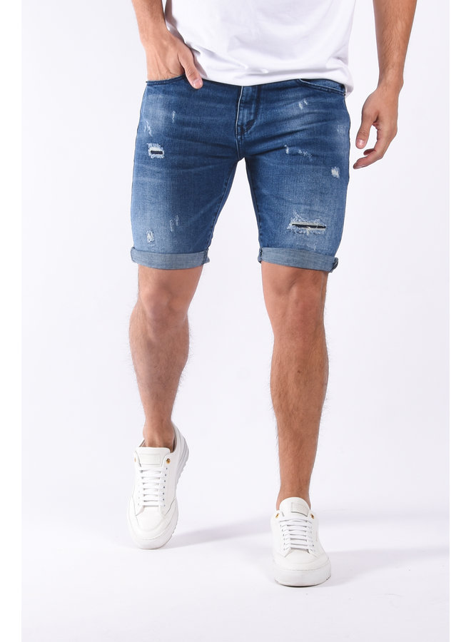 Jeans Stretch Shorts “Kobe” Blue Shredded