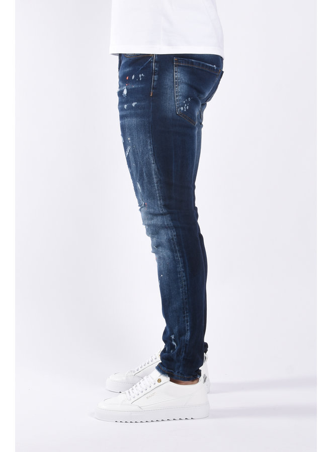 Slim Fit Stretch Jeans ”Sonny” Blue & Orange / White Splashes