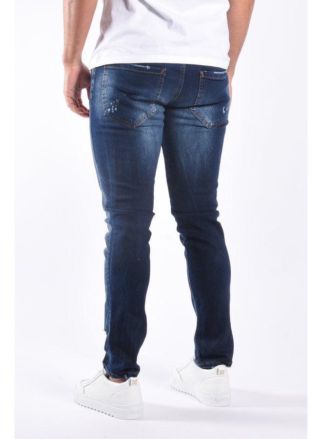 Slim Fit Stretch Jeans ”Sonny” Blue & Orange / White Splashes