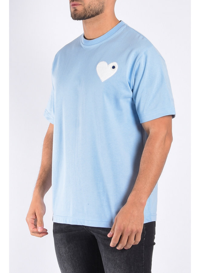 Premium Oversize Loose Fit T-shirt "Heart" Light Blue / White