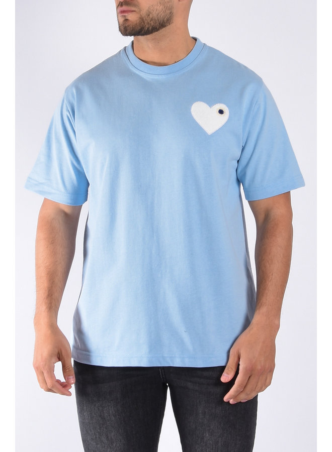 Premium Oversize Loose Fit T-shirt "Heart" Light Blue / White