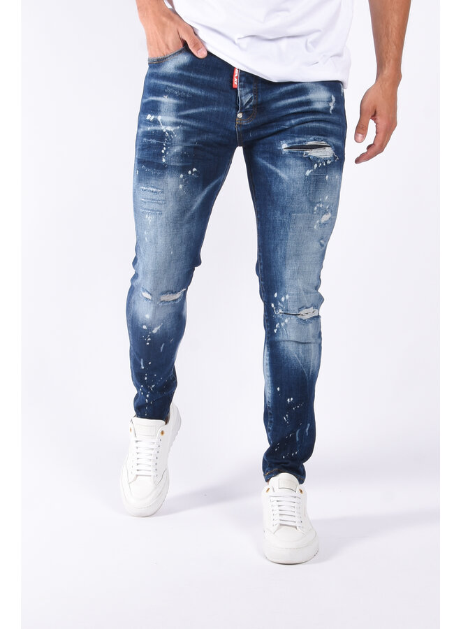 Skinny fit stretch jeans “san remo” Blue shredded & splashed