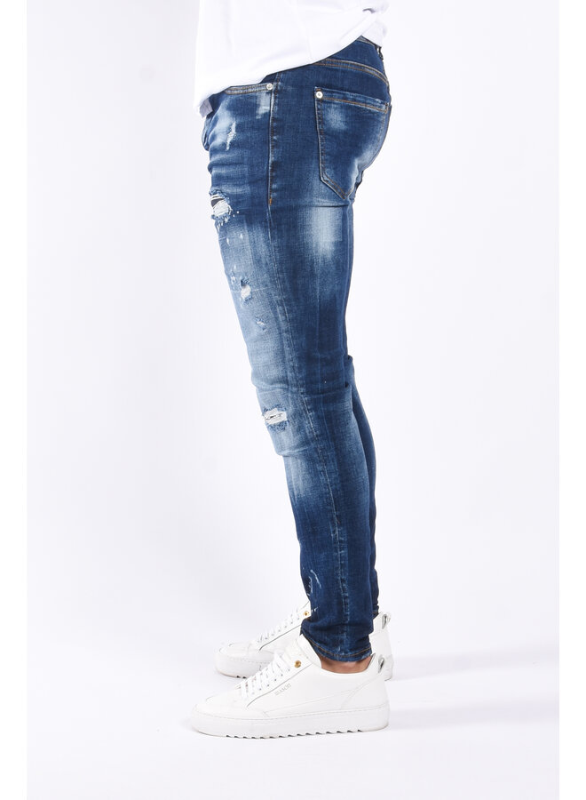 Skinny fit stretch jeans “san remo” Blue shredded & splashed