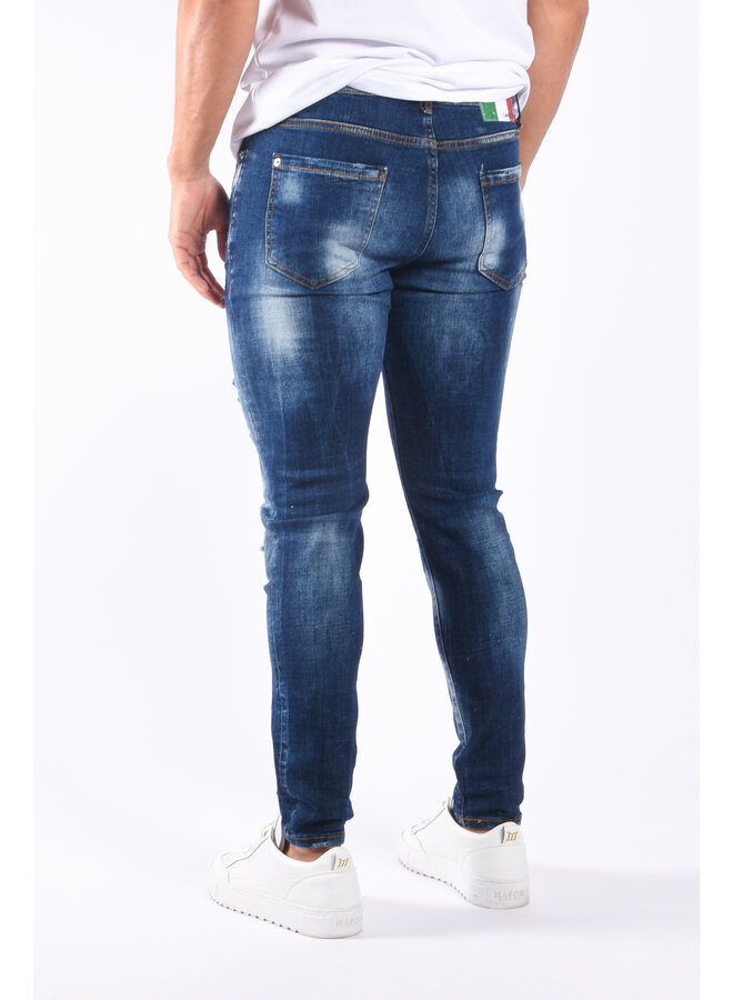 Skinny fit stretch jeans “san remo” Blue shredded & splashed