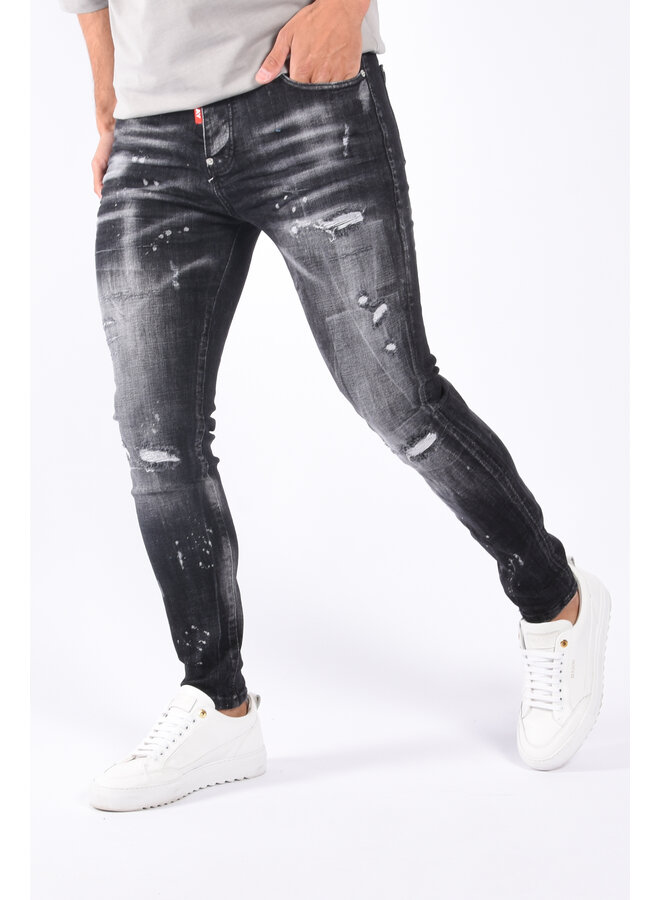Skinny fit stretch jeans “salerno” Black shredded & splashed