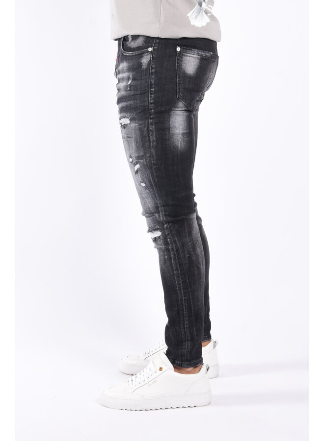 Skinny fit stretch jeans “salerno” Black shredded & splashed