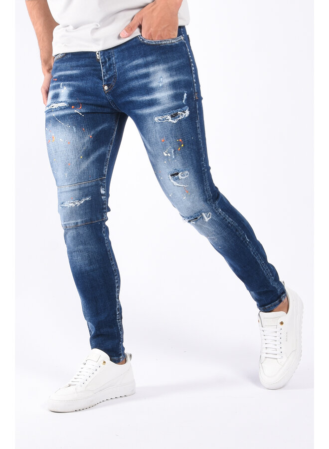 Skinny fit stretch jeans “verona” Blue shredded & splashed