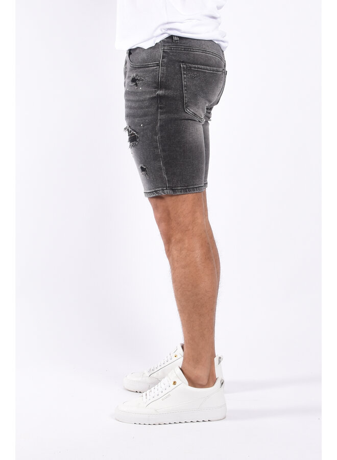 Jeans stretch shorts “rocky” Grey shredded & splashed