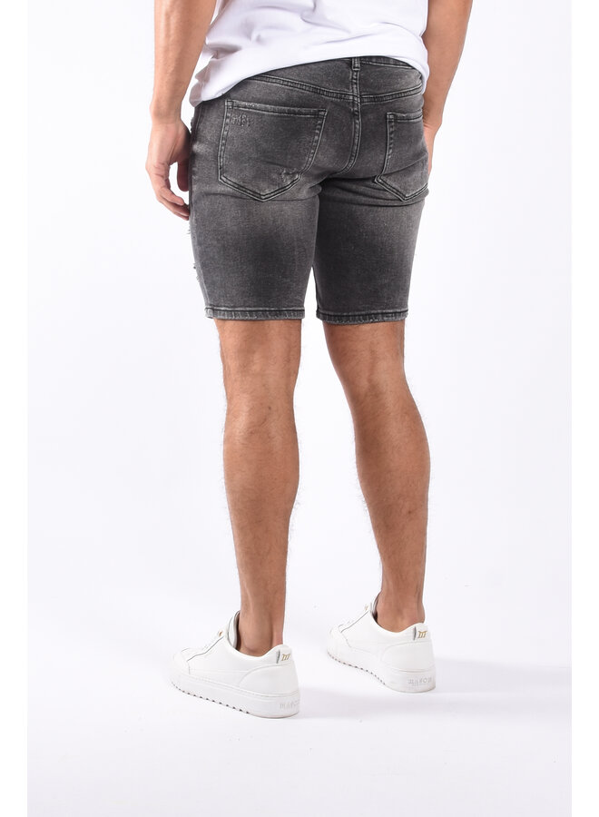 Jeans stretch shorts “rocky” Grey shredded & splashed