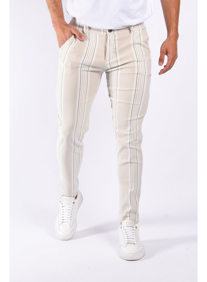 Super stretch pantalon striped “bari” Beige