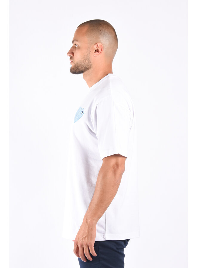 Premium Oversize Loose Fit T-shirt "Heart" White / Baby Blue