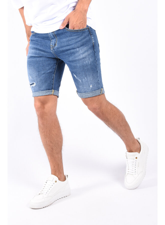 Jeans stretch short “marin” Blue Shredded