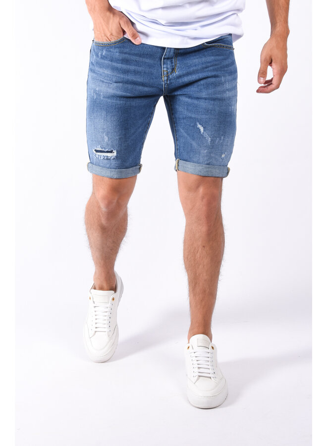 Jeans stretch short “marin” Blue Shredded