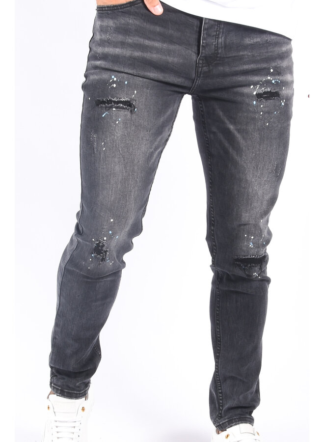 Slim Fit Stretch Jeans “Diaz” Dark Grey Washed / Splashed