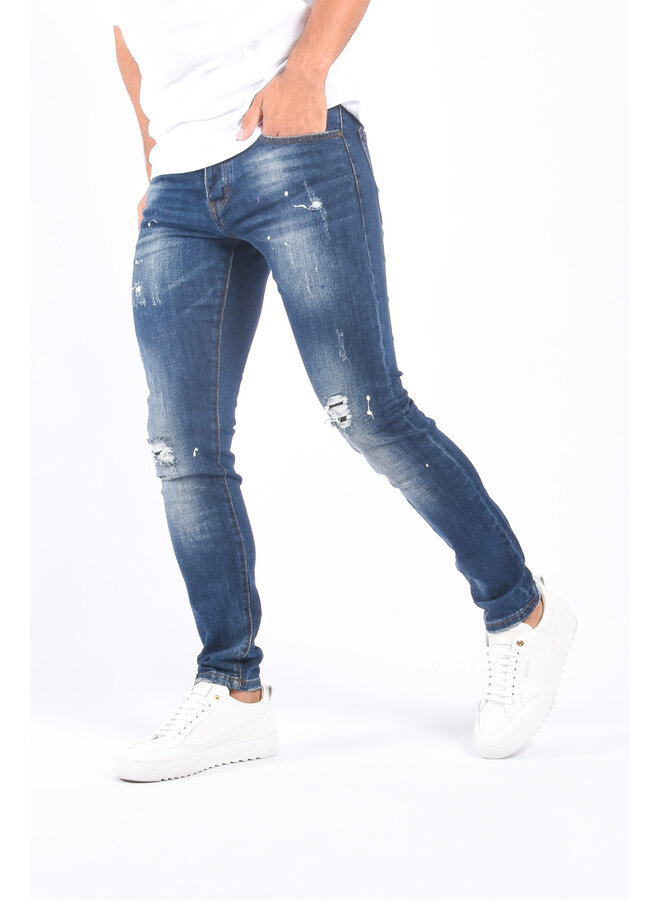 Slim Fit Stretch Jeans “Mace” Blue Washed / Splashed
