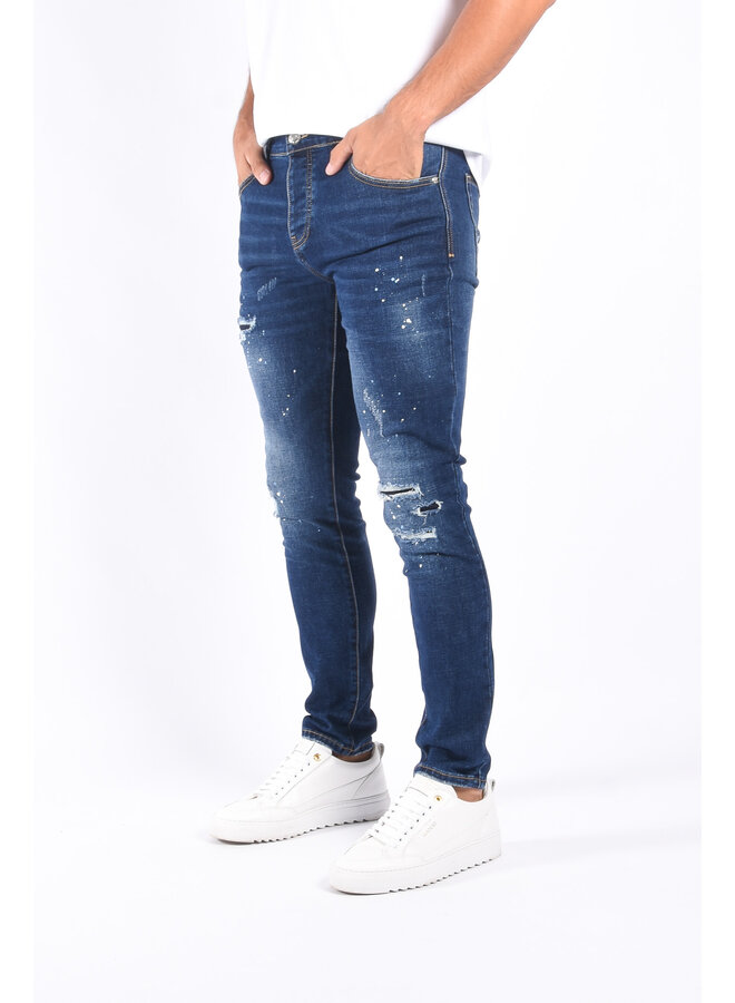 Slim Fit Stretch Jeans “Diaz” Blue Washed / Splashed