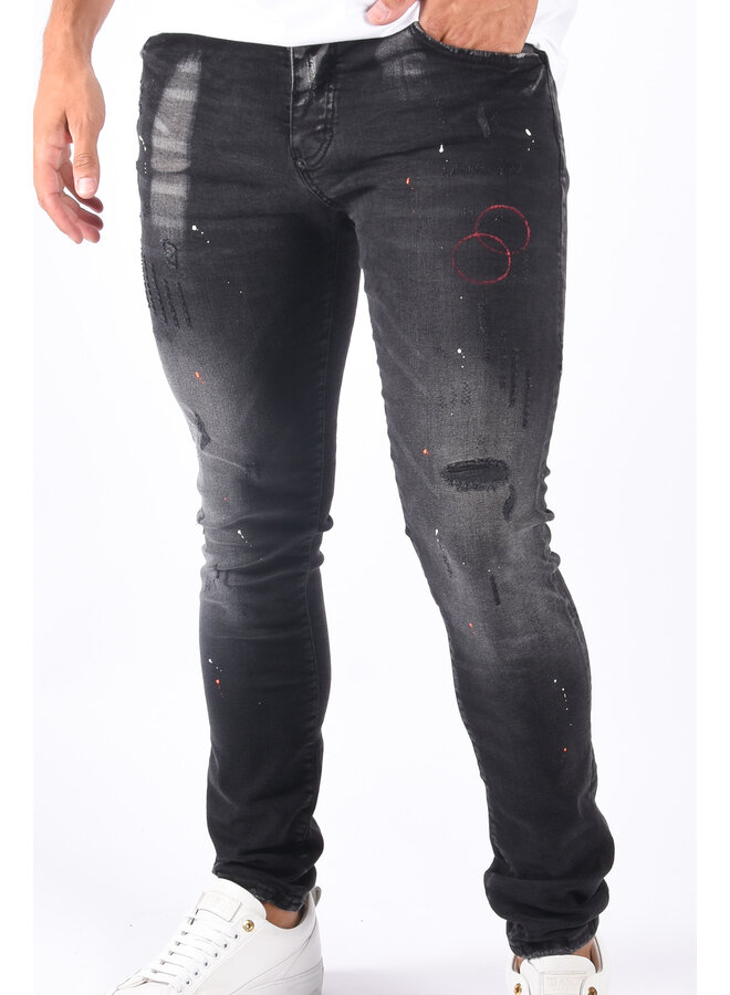 Slim Fit Stretch Jeans “Adonis” Black Washed / Splashed