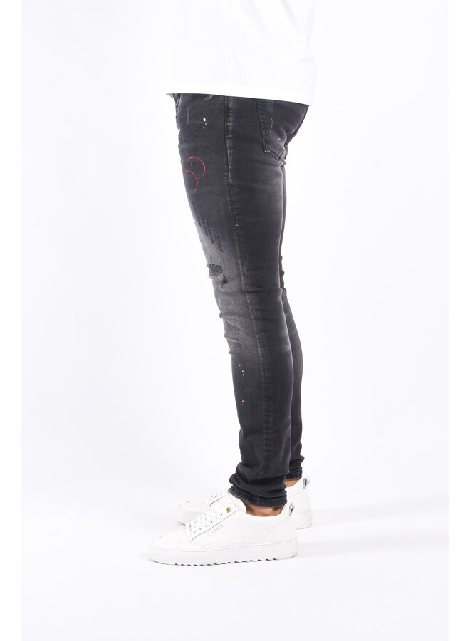 Slim Fit Stretch Jeans “Adonis” Black Washed / Splashed