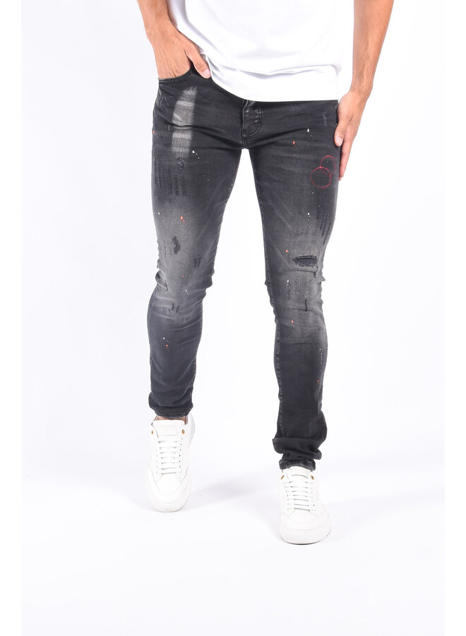 Slim Fit Stretch Jeans “Adonis” Black Washed / Splashed