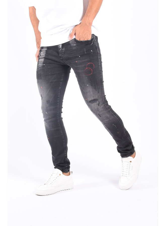 Slim Fit Stretch Jeans “Adonis” Black Washed / Splashed