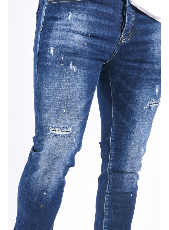 Slim Fit Stretch Jeans “Larson”  Blue Splashed / Distressed