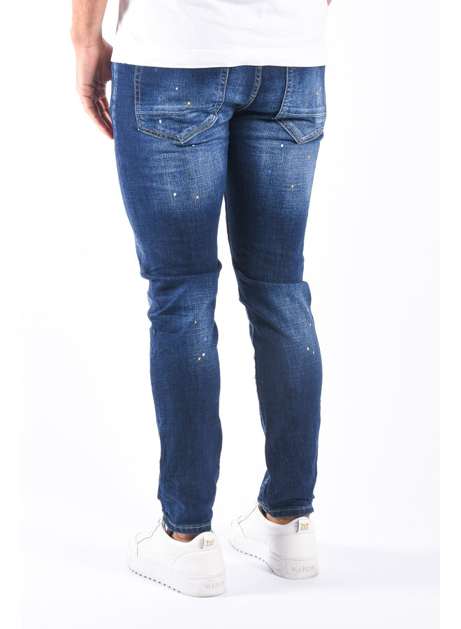 Slim Fit Stretch Jeans “Larson”  Blue Splashed / Distressed