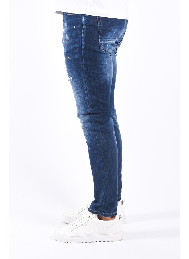 Slim Fit Stretch Jeans “Larson”  Blue Splashed / Distressed