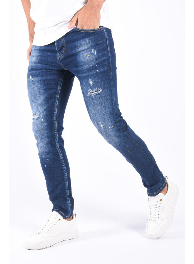Slim Fit Stretch Jeans “Larson”  Blue Splashed / Distressed