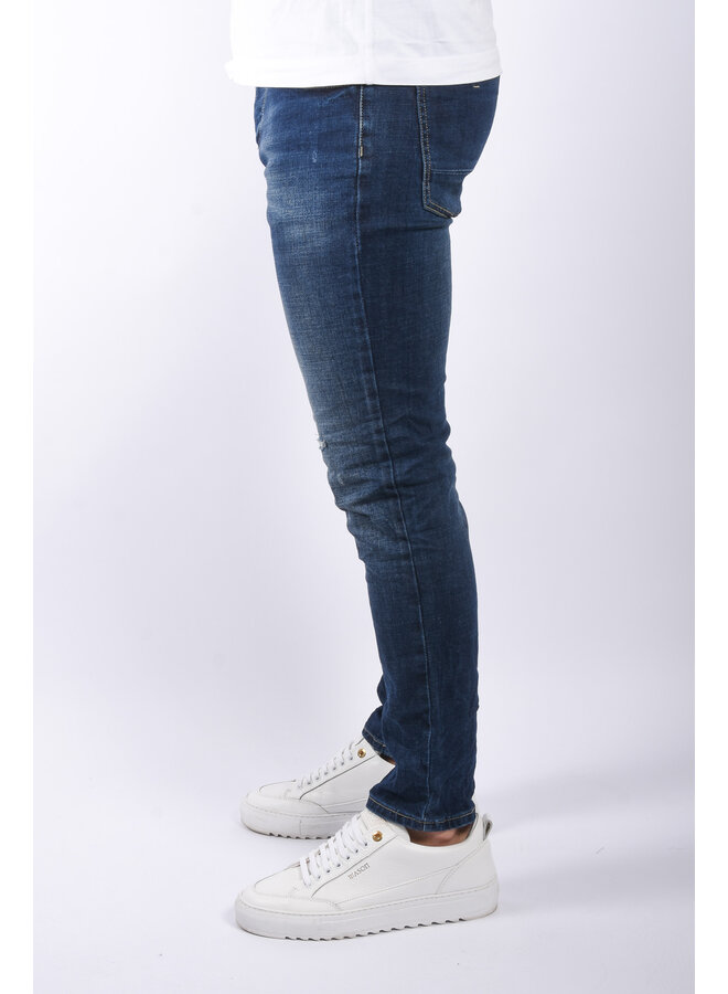 Slim Fit Stretch Jeans “Dion” Basic Blue Slightly Distressed
