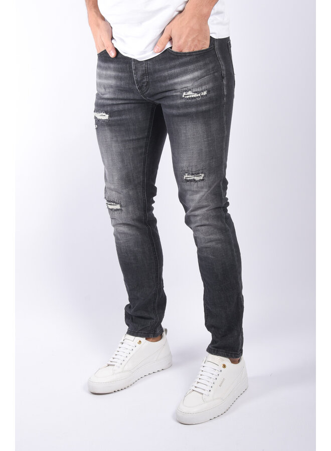 Slim Fit Stretch Jeans “Midas” Black Washed / Distressed