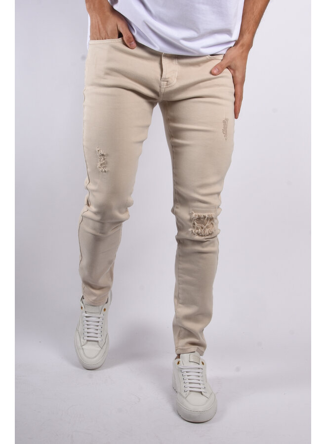 Slim Fit Stretch Jeans “Jonah” Beige Slightly Shredded