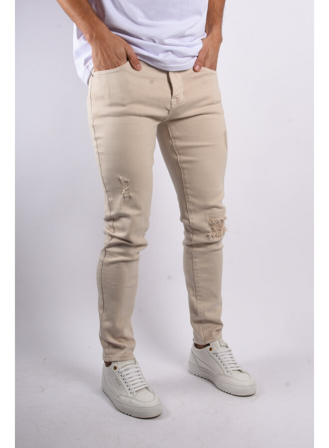 Slim Fit Stretch Jeans “Jonah” Beige Slightly Shredded