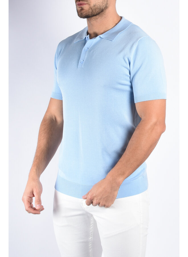 Premium Stretch Cotton-Blend Polo "Santos" Light Blue