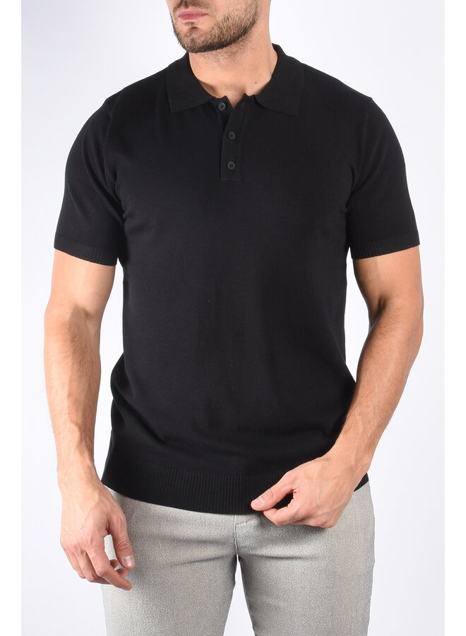 Premium Stretch Cotton-Blend Polo "Santos" Black