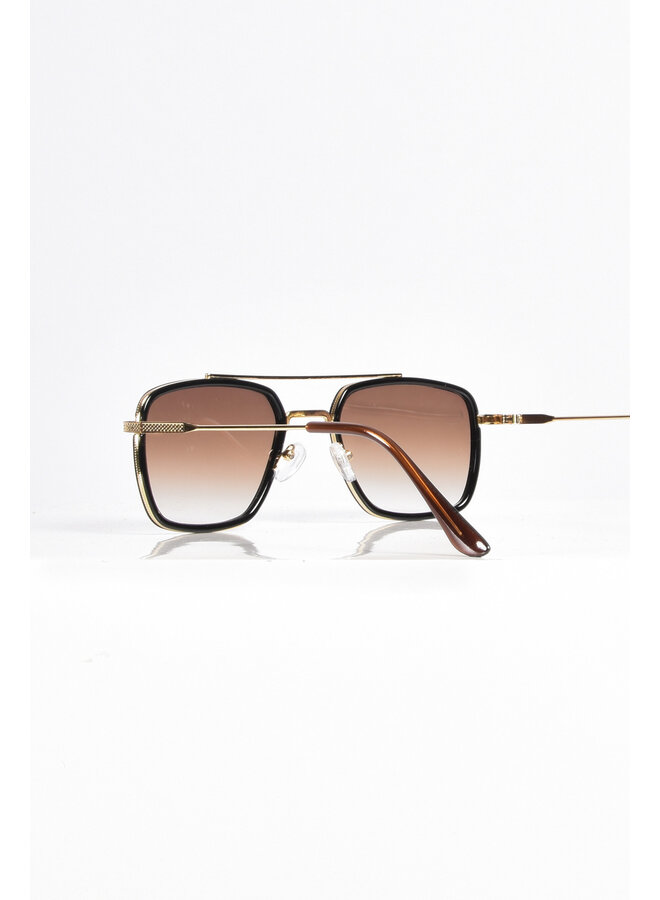Premium Black/Gold Aviator Sunglasses Brown Tint