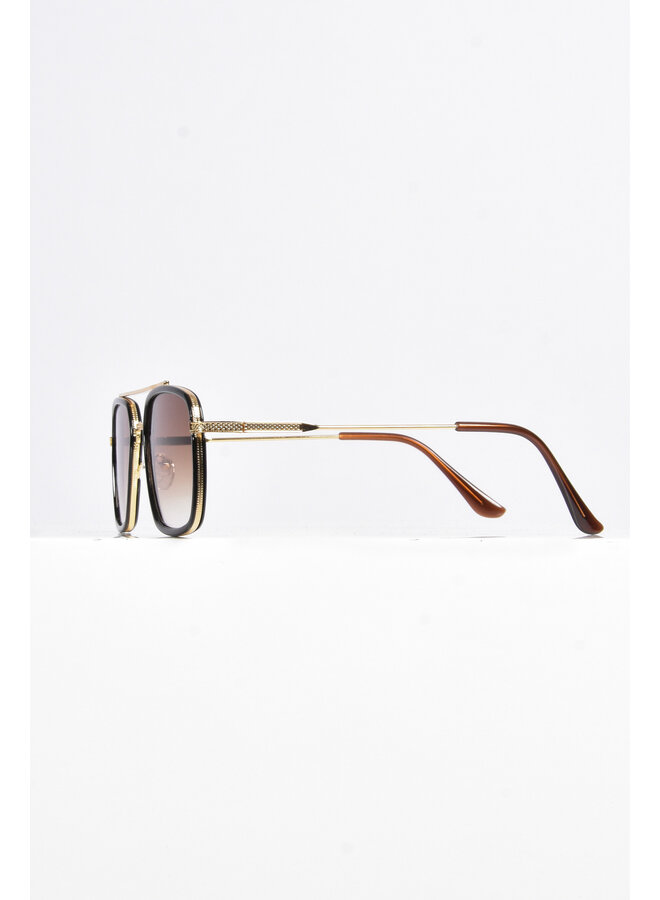 Premium Black/Gold Aviator Sunglasses Brown Tint