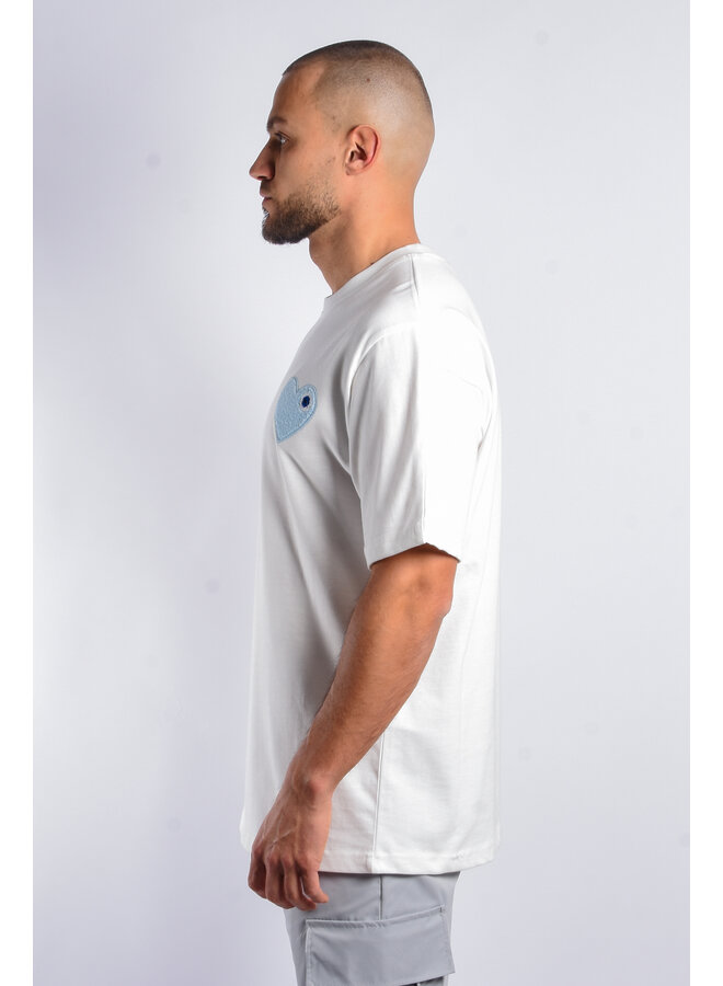 Premium Oversize Loose Fit T-shirt “Heart” White / Blue