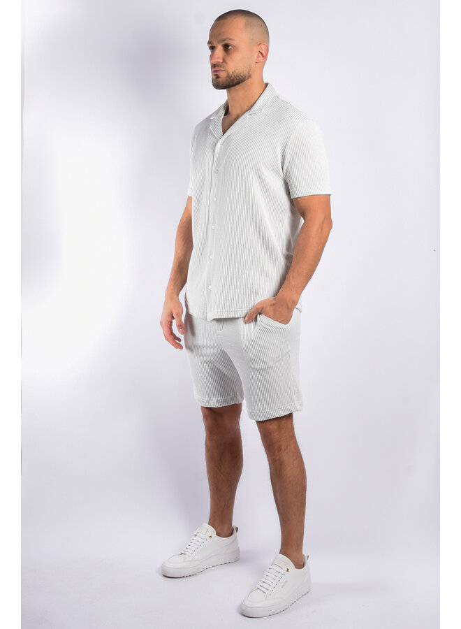 Striped Short Sleeve Blouse + Shorts Set "Sinaloa" Light Grey / White