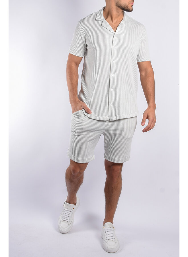 Striped Short Sleeve Blouse + Shorts Set "Sinaloa" Light Grey / White