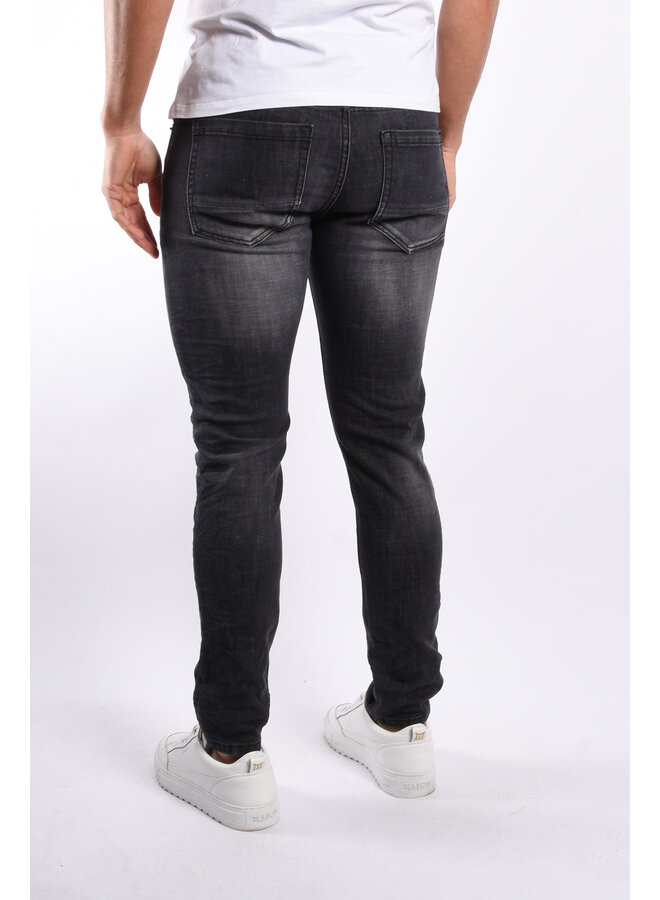 Slim Fit Stretch Jeans “Jetho” Dark Grey Distressed