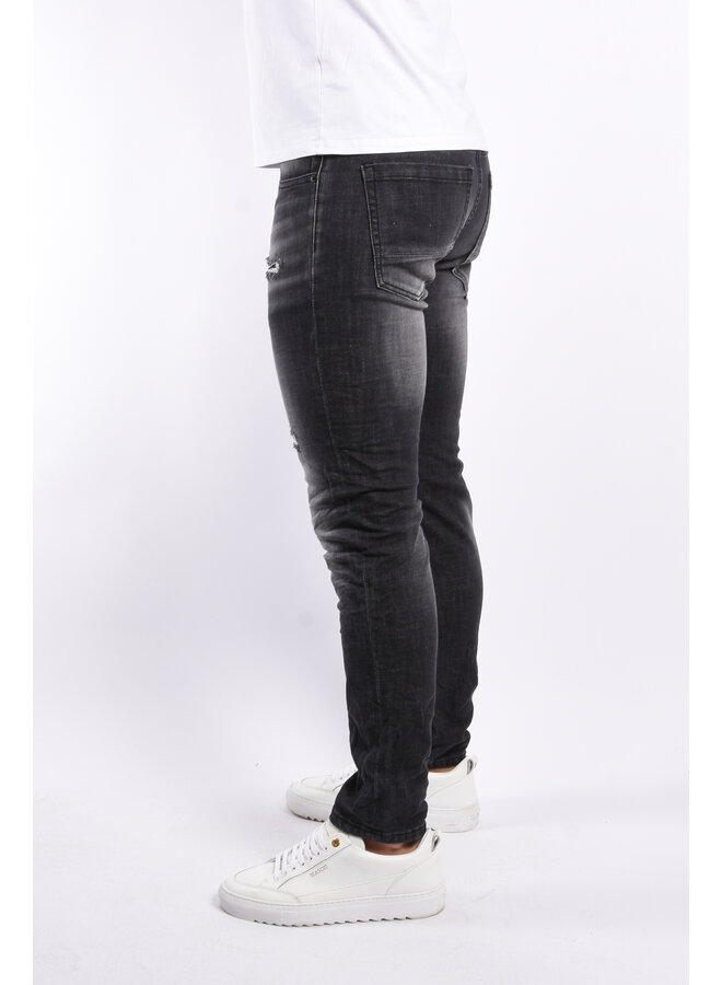 Slim Fit Stretch Jeans “Jetho” Dark Grey Distressed