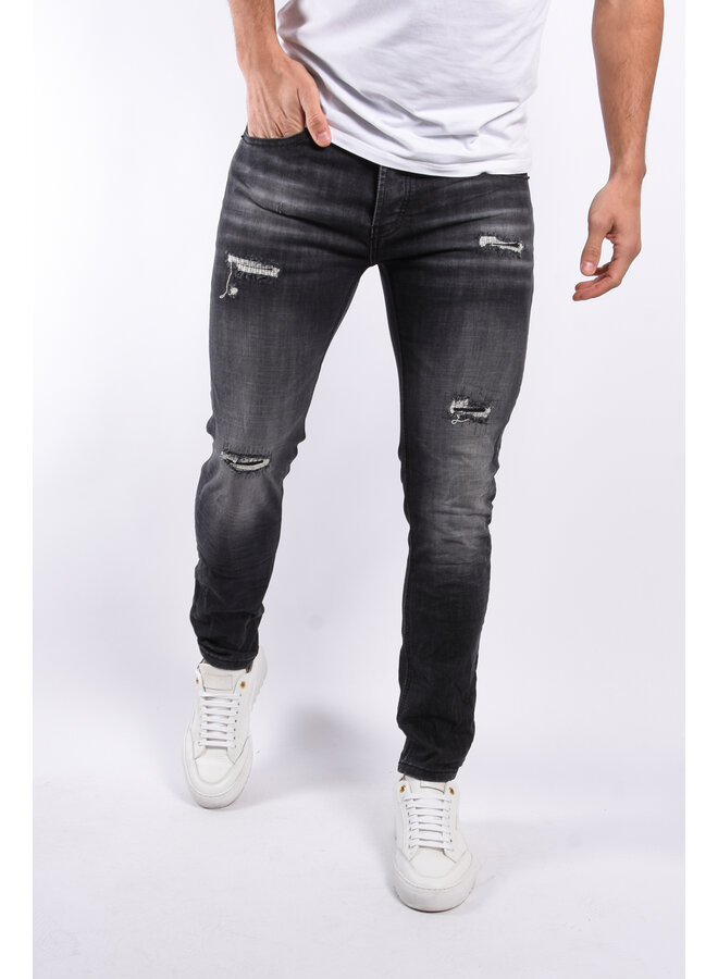 Slim Fit Stretch Jeans “Jetho” Dark Grey Distressed