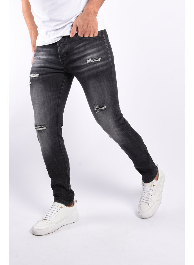 Slim Fit Stretch Jeans “Jetho” Dark Grey Distressed