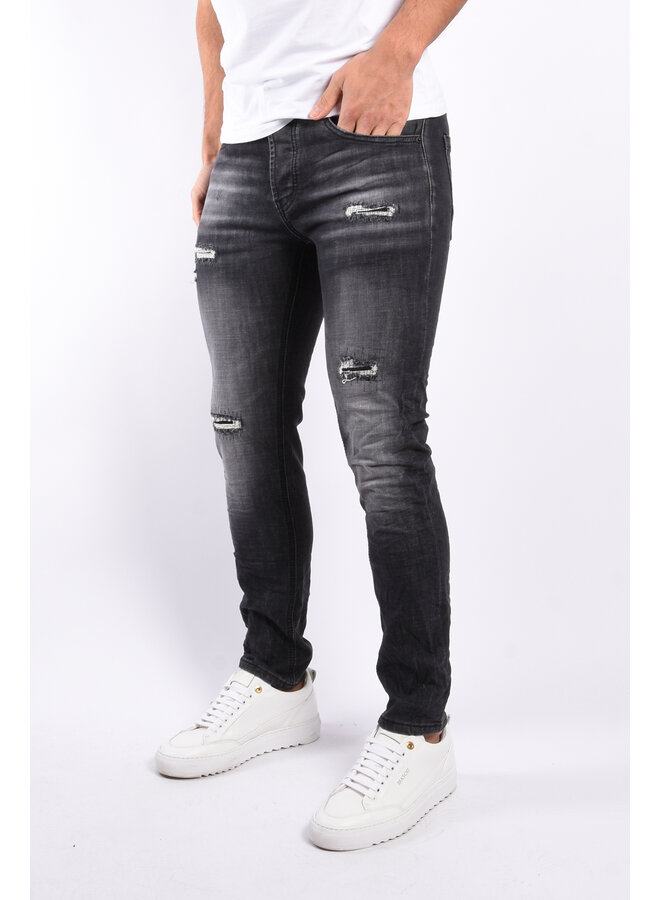 Slim Fit Stretch Jeans “Jetho” Dark Grey Distressed