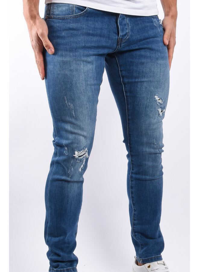 Slim Fit Stretch Jeans “Aron” Blue Distressed