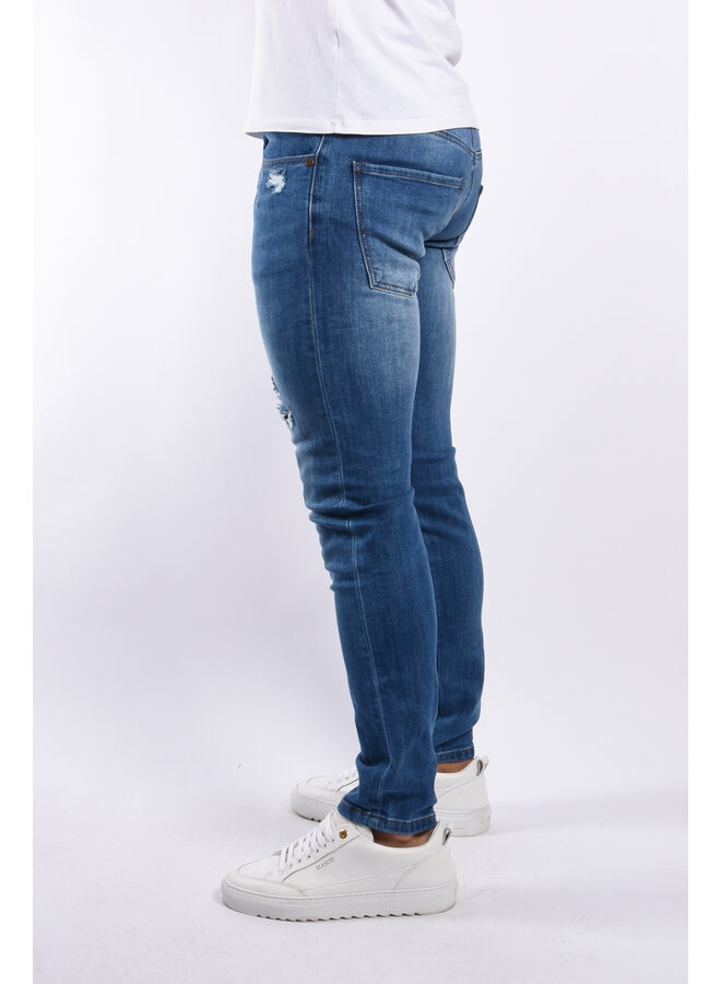 Slim Fit Stretch Jeans “Aron” Blue Distressed